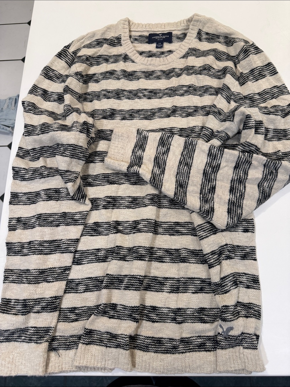 American Eagle Outfitters Striped Crewneck Sweater - Cream & Black